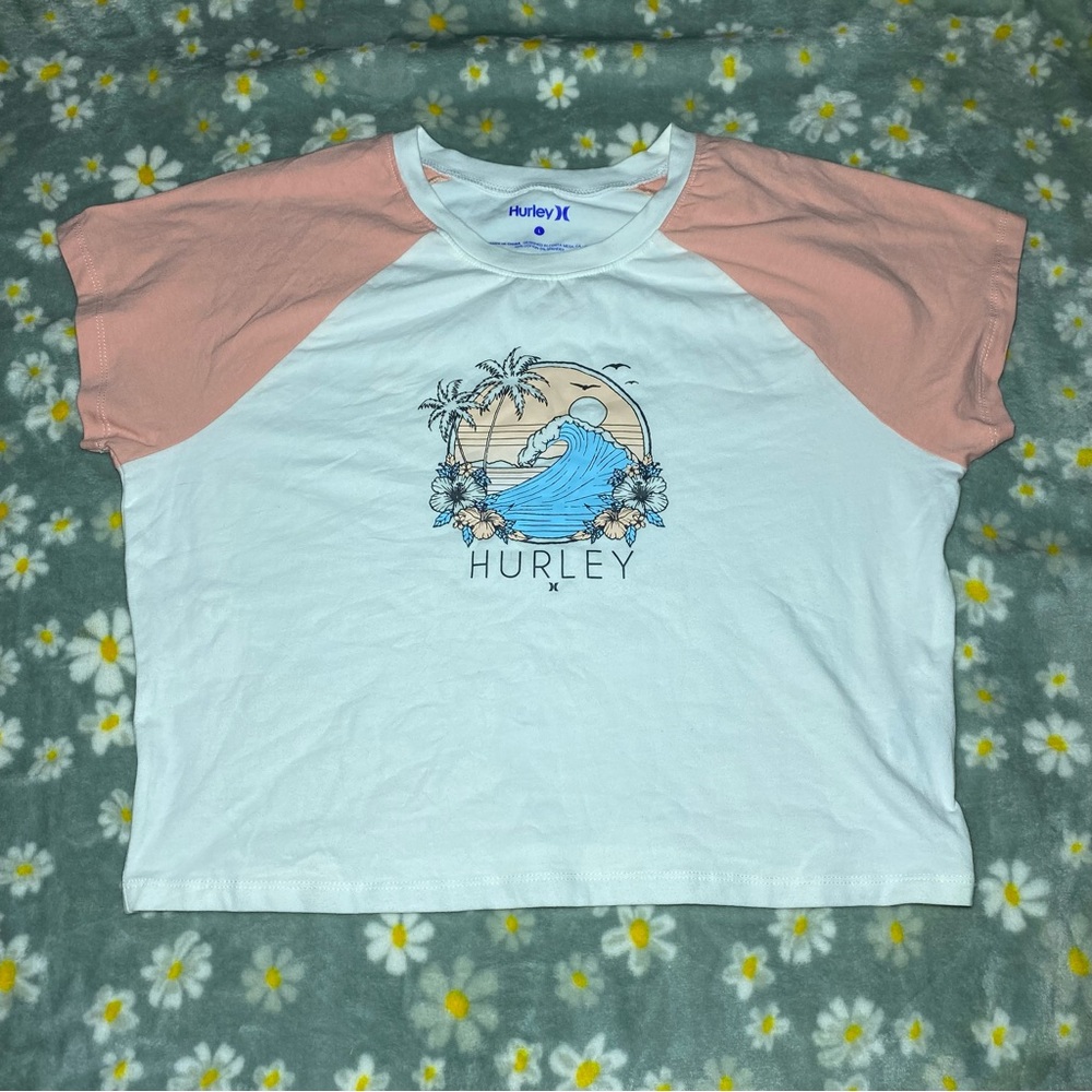 Hurley White and Peach Graphic Tee